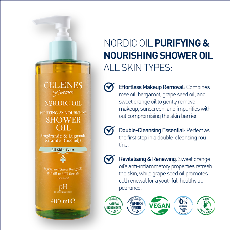 Celenes By Sweden Nordıc Oil 400ML Nourishing Shower Oil Scented All Skin Types